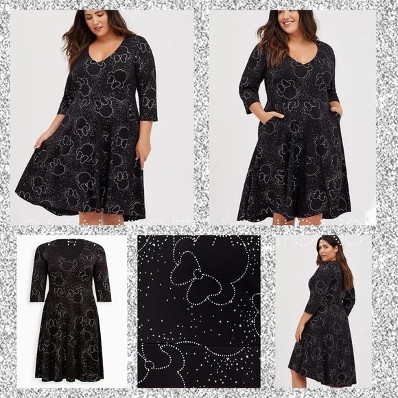 TORRID DISNEY Sparkle & Shine "Silver Minnie Mouse" Hi-Lo Skater Dress! NWT! - Picture 2 of 7